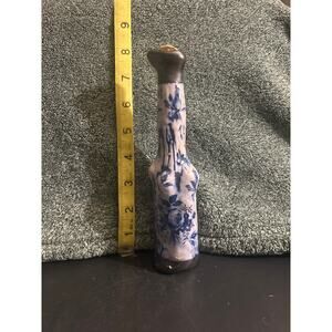Handmade Floral Art Bottle Blue Purple Unique Antique